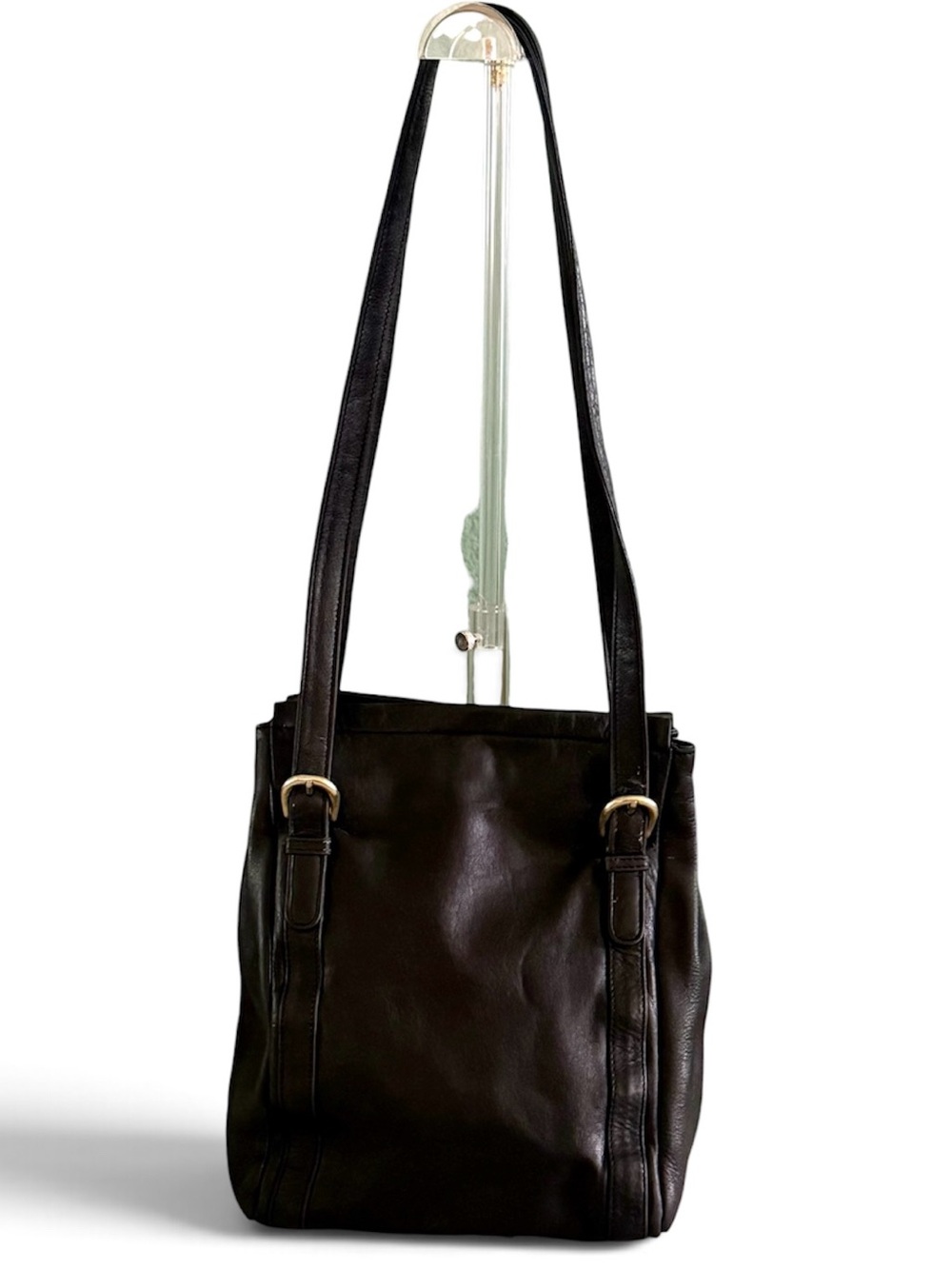Vintage Boulder Ridge Shafmaster Black Leather Shoulder Tote Bag 1990s